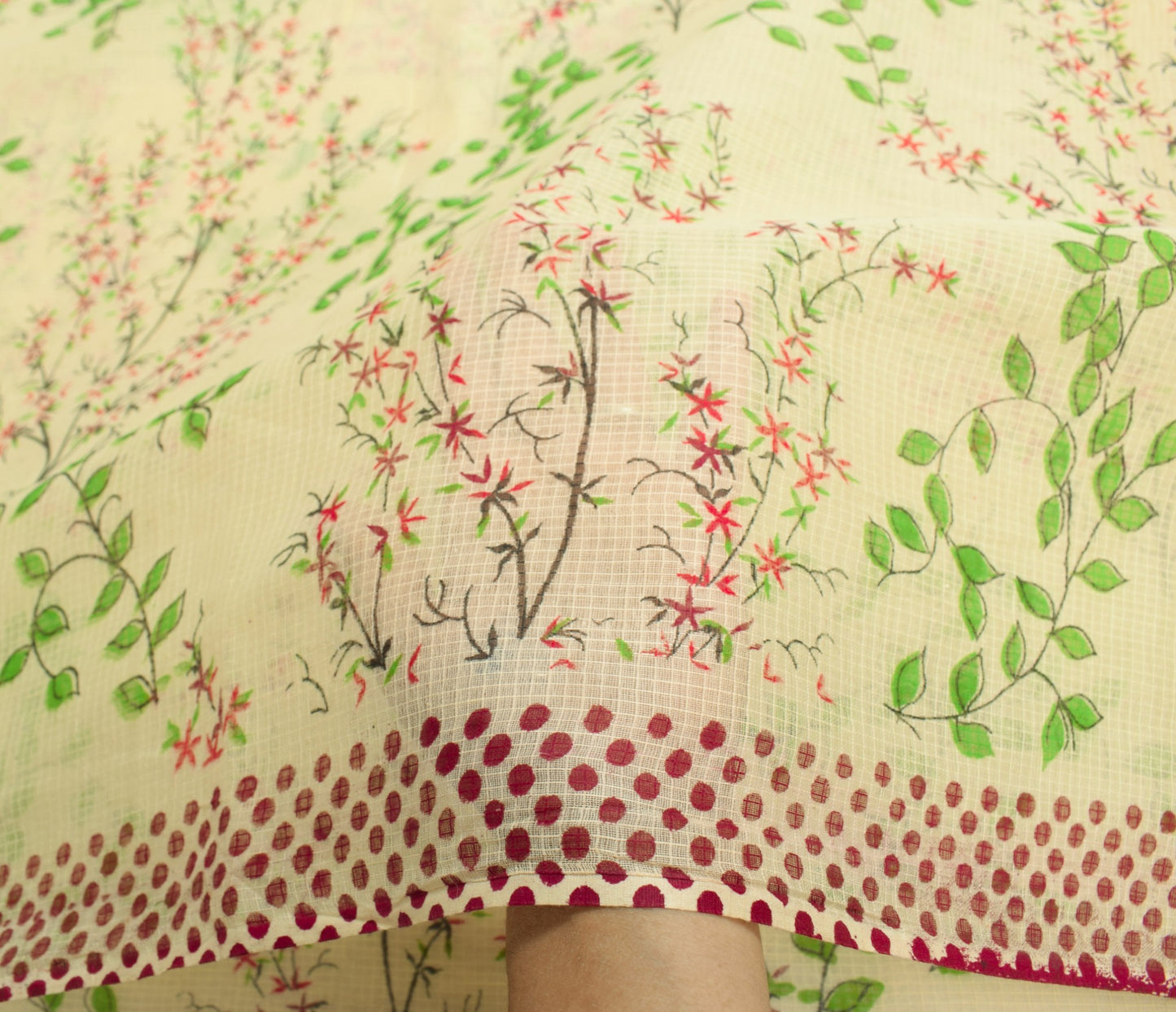 Sushila Vintage Light Yellow Scrap Saree Pure Cotton Hand Block Printed Fabric