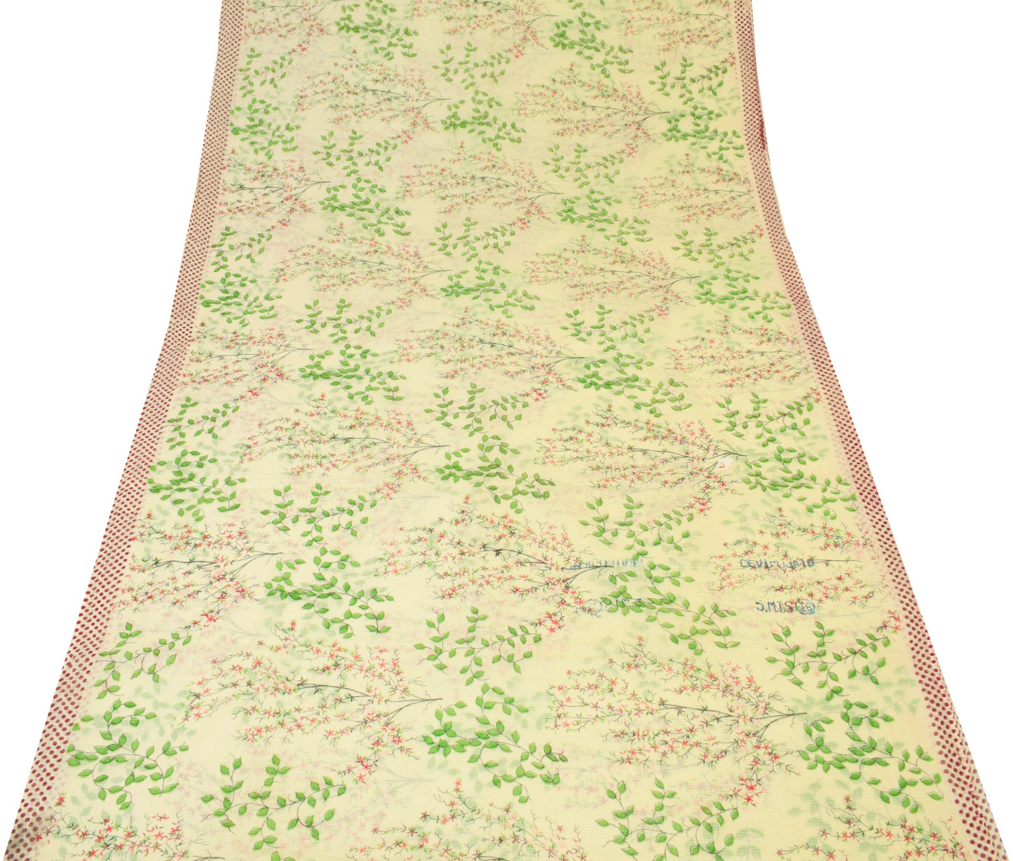 Sushila Vintage Light Yellow Scrap Saree Pure Cotton Hand Block Printed Fabric