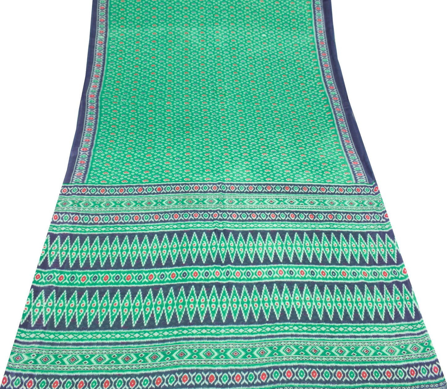 Sushila Vintage Green Scrap Saree Pure Cotton Paisley Printed Sari Craft Fabric