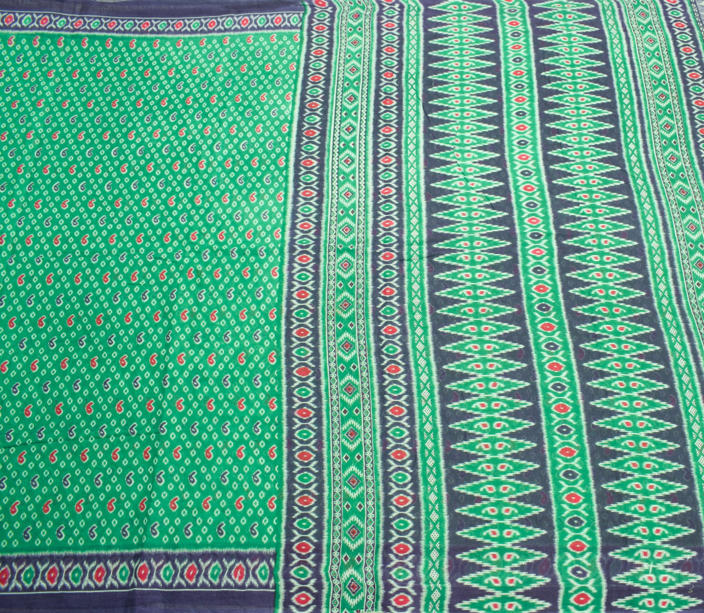 Sushila Vintage Green Scrap Saree Pure Cotton Paisley Printed Sari Craft Fabric