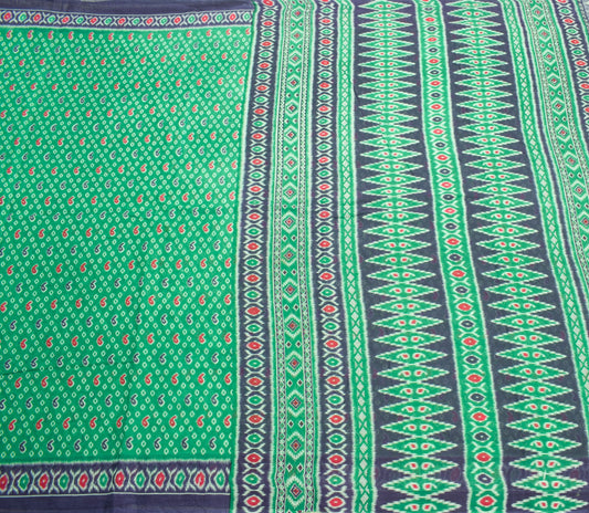 Sushila Vintage Green Scrap Saree Pure Cotton Paisley Printed Sari Craft Fabric