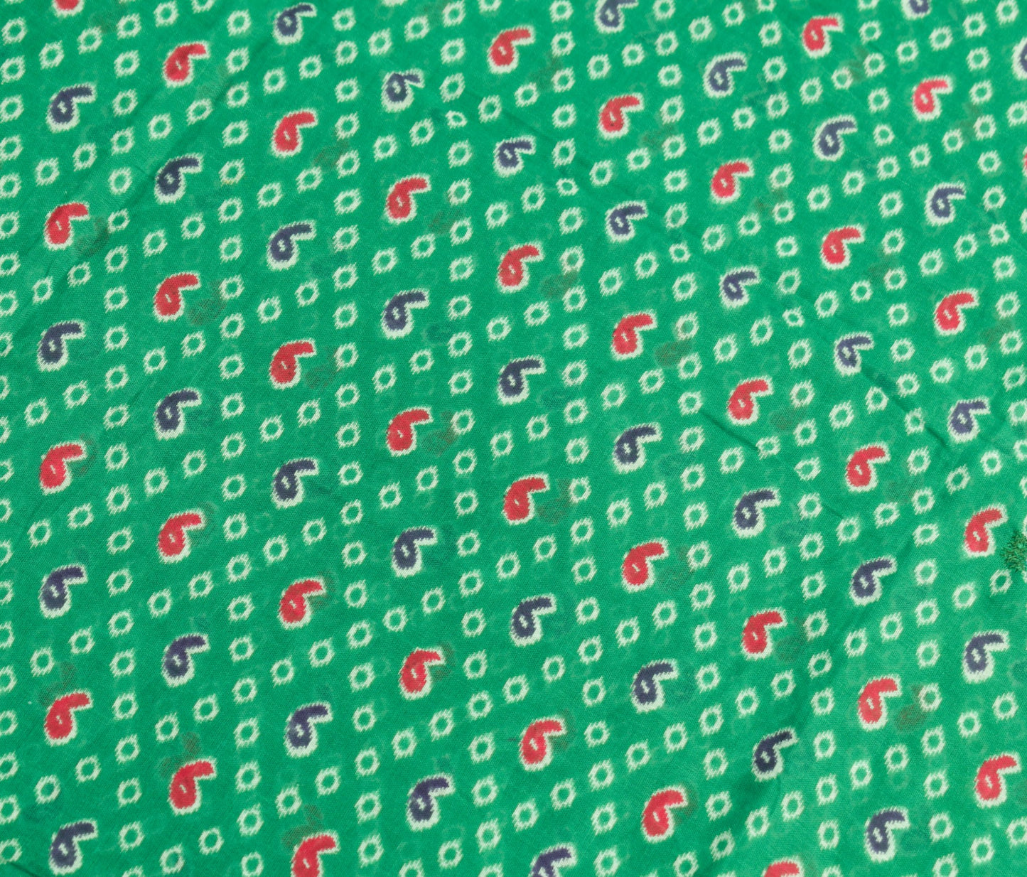 Sushila Vintage Green Scrap Saree Pure Cotton Paisley Printed Sari Craft Fabric