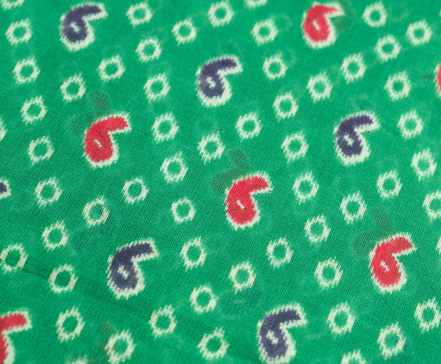 Sushila Vintage Green Scrap Saree Pure Cotton Paisley Printed Sari Craft Fabric
