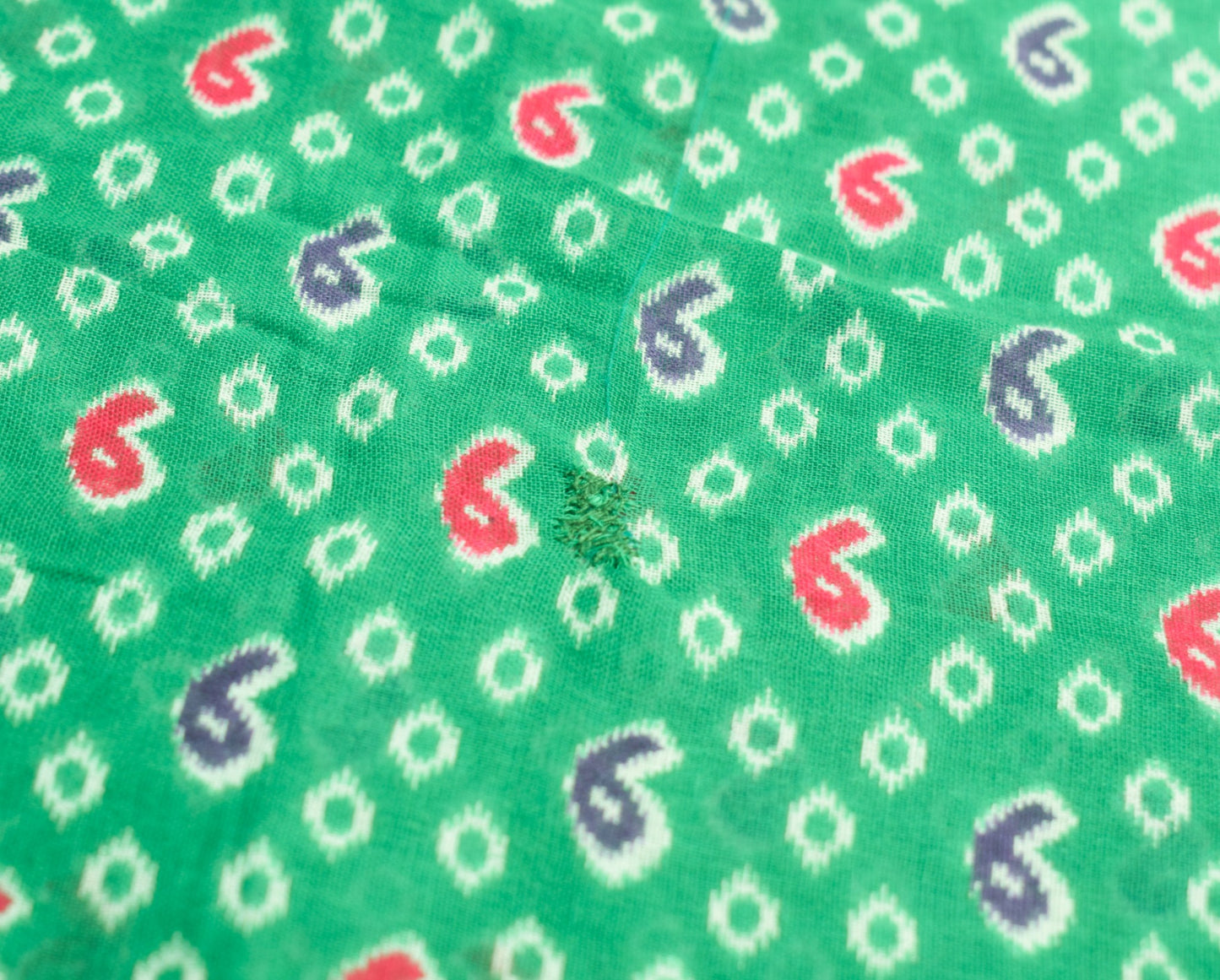 Sushila Vintage Green Scrap Saree Pure Cotton Paisley Printed Sari Craft Fabric