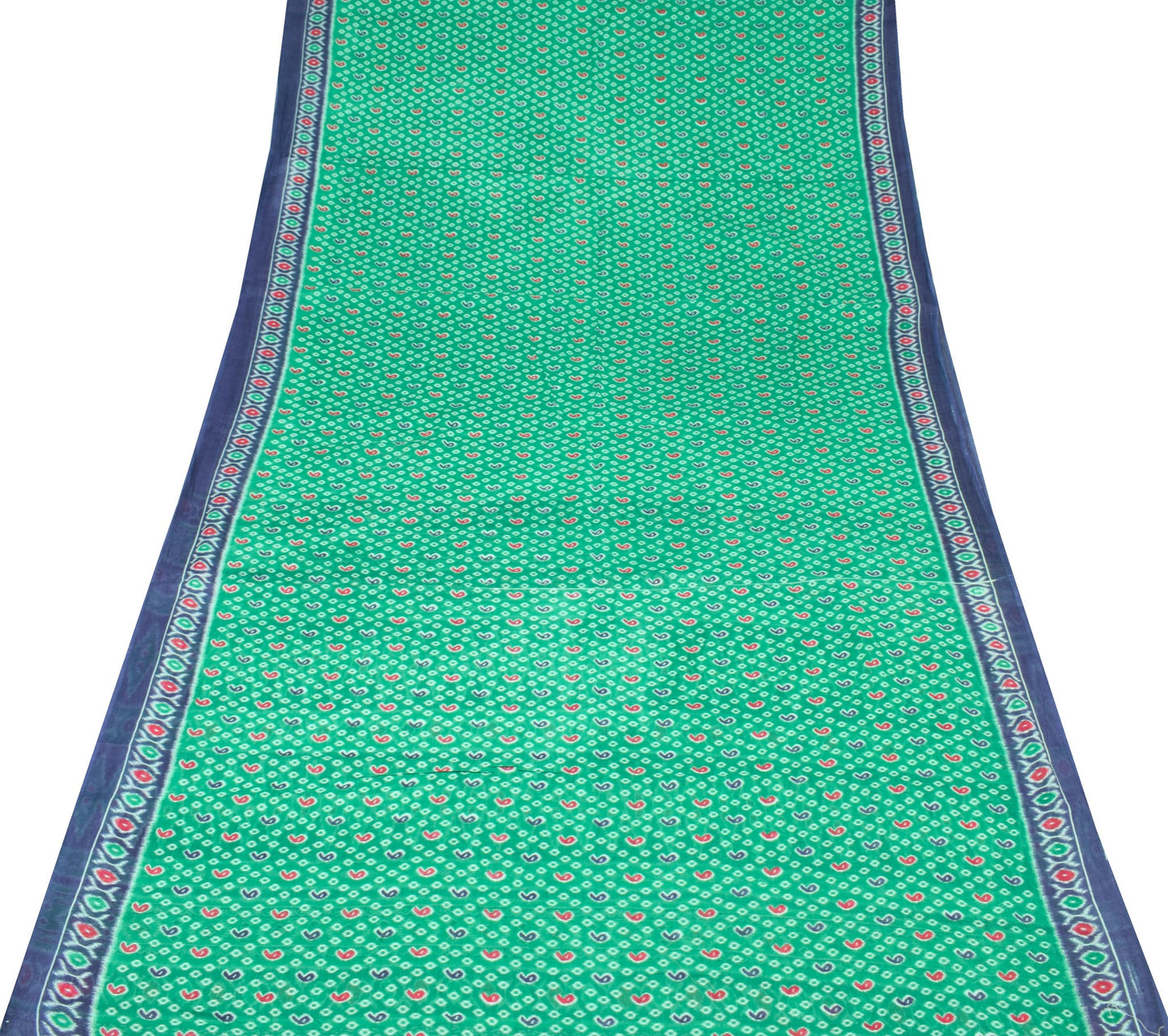 Sushila Vintage Green Scrap Saree Pure Cotton Paisley Printed Sari Craft Fabric