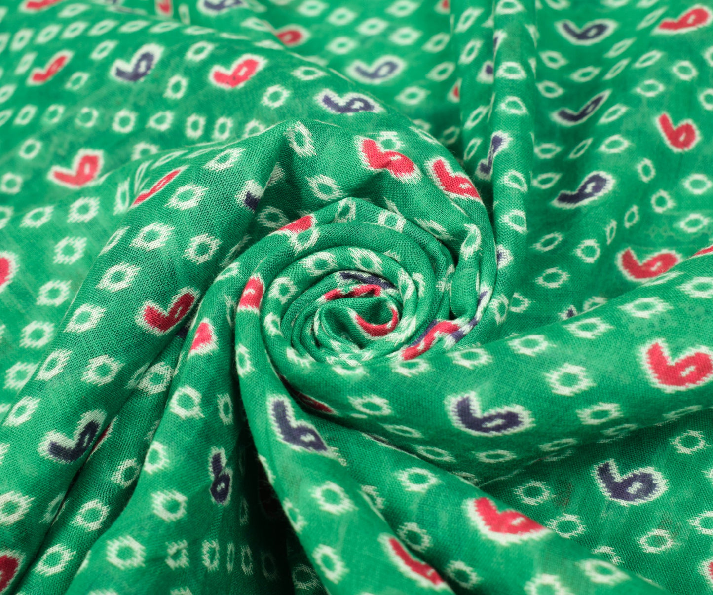 Sushila Vintage Green Scrap Saree Pure Cotton Paisley Printed Sari Craft Fabric