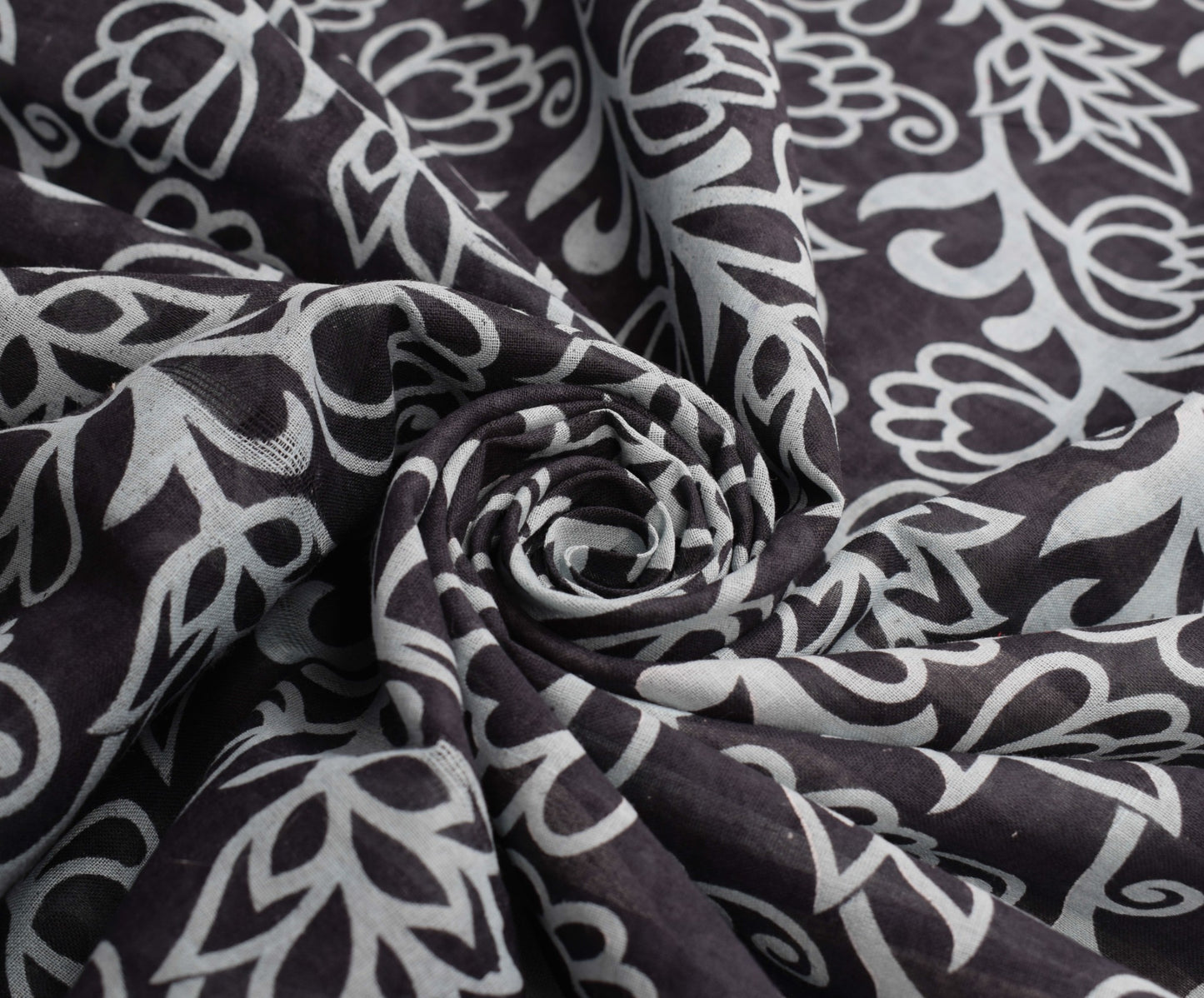 Sushila Vintage Craft Scrap Saree Pure Cotton Printed Floral Black Sari Fabric