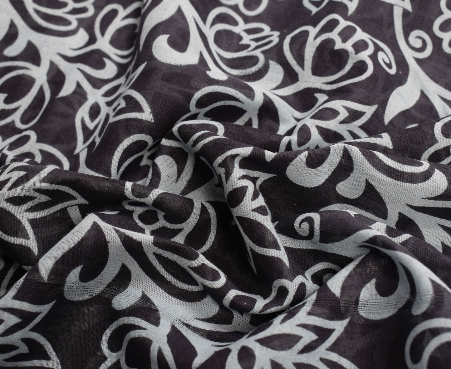 Sushila Vintage Craft Scrap Saree Pure Cotton Printed Floral Black Sari Fabric