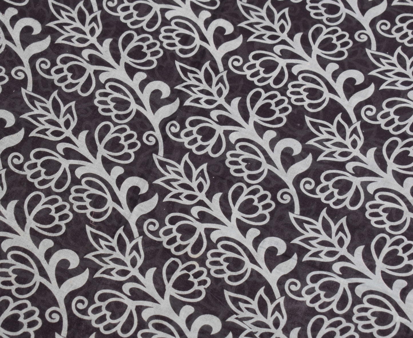 Sushila Vintage Craft Scrap Saree Pure Cotton Printed Floral Black Sari Fabric