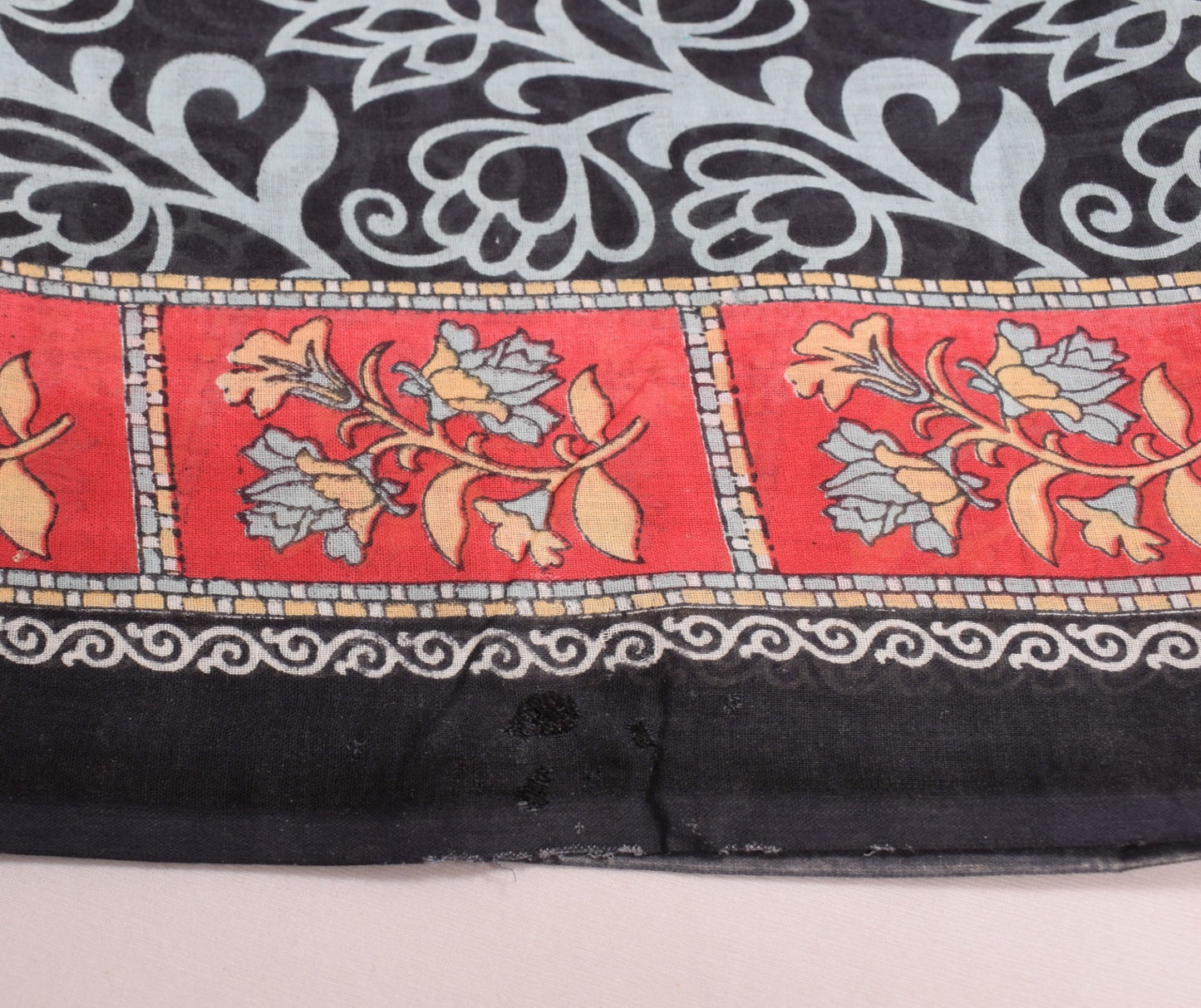 Sushila Vintage Craft Scrap Saree Pure Cotton Printed Floral Black Sari Fabric