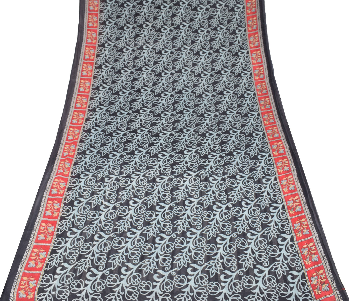 Sushila Vintage Craft Scrap Saree Pure Cotton Printed Floral Black Sari Fabric