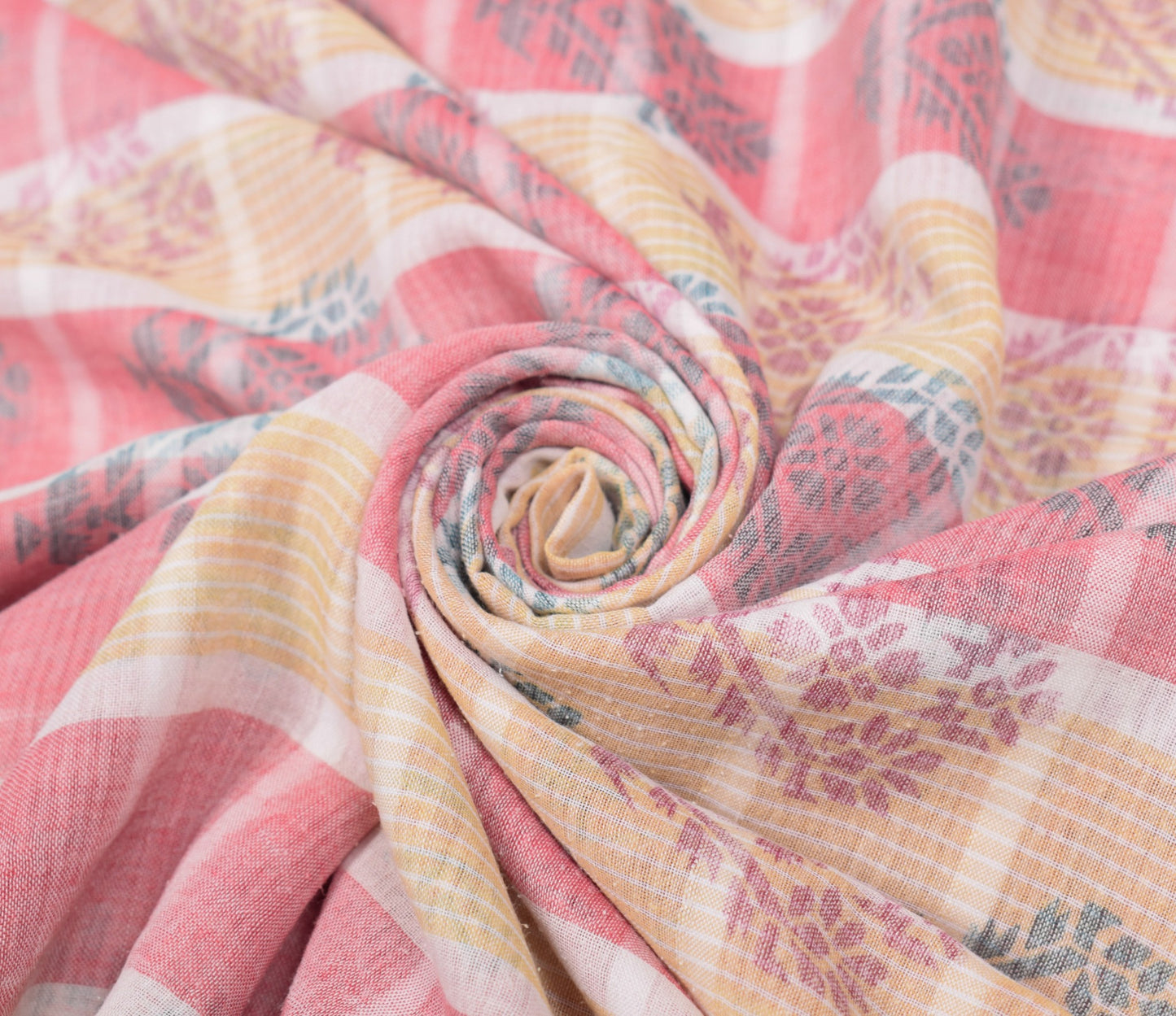 Sushila Vintage Checks Scrap Saree Pure Cotton Printed & Woven Sari Craft Fabric