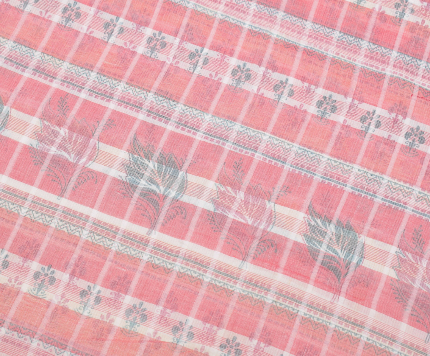 Sushila Vintage Checks Scrap Saree Pure Cotton Printed & Woven Sari Craft Fabric
