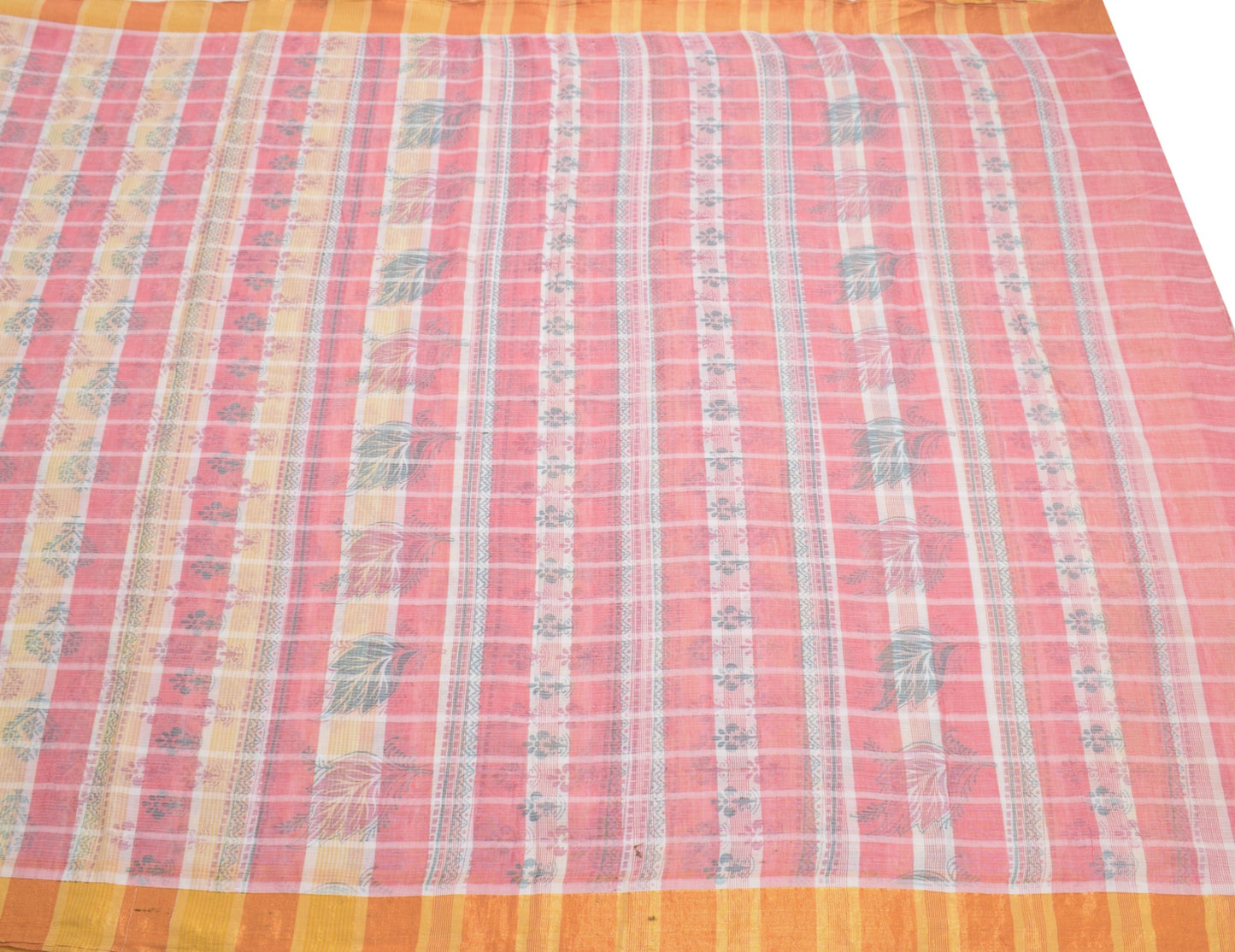 Sushila Vintage Checks Scrap Saree Pure Cotton Printed & Woven Sari Craft Fabric