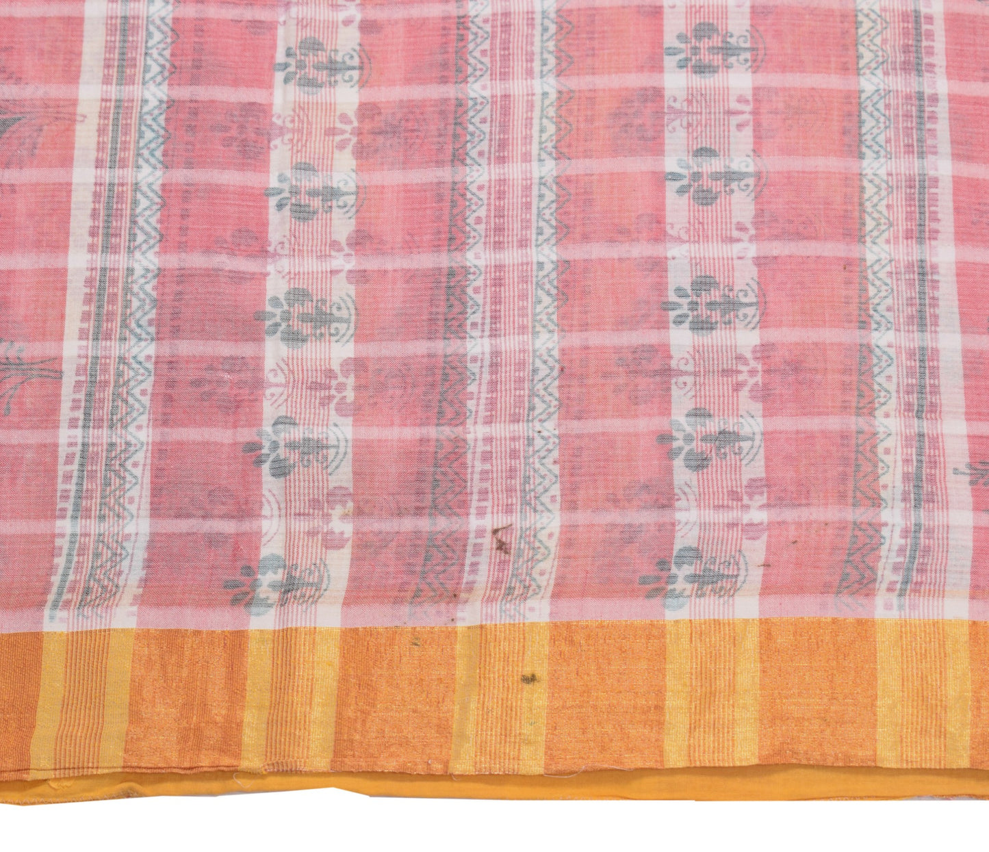 Sushila Vintage Checks Scrap Saree Pure Cotton Printed & Woven Sari Craft Fabric