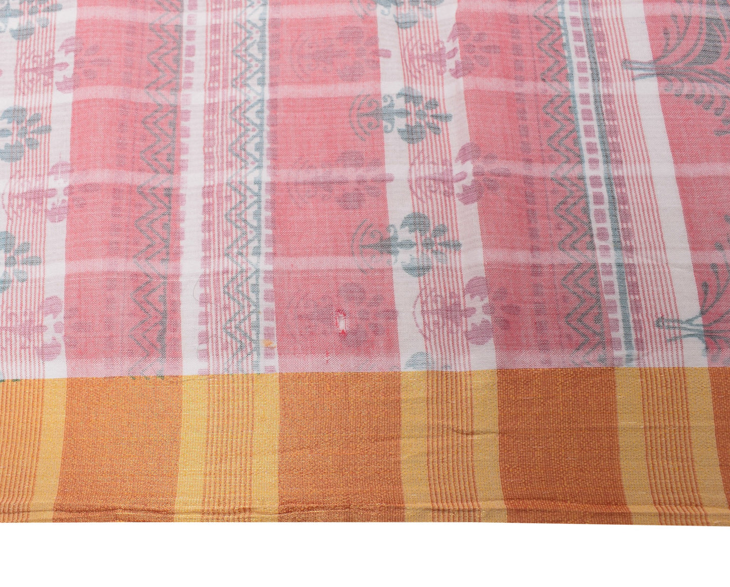 Sushila Vintage Checks Scrap Saree Pure Cotton Printed & Woven Sari Craft Fabric