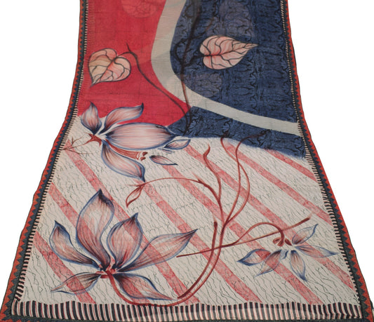Sushila Vintage Multi-Color Scrap Saree Pure Georgette Printed Sari Craft Fabric