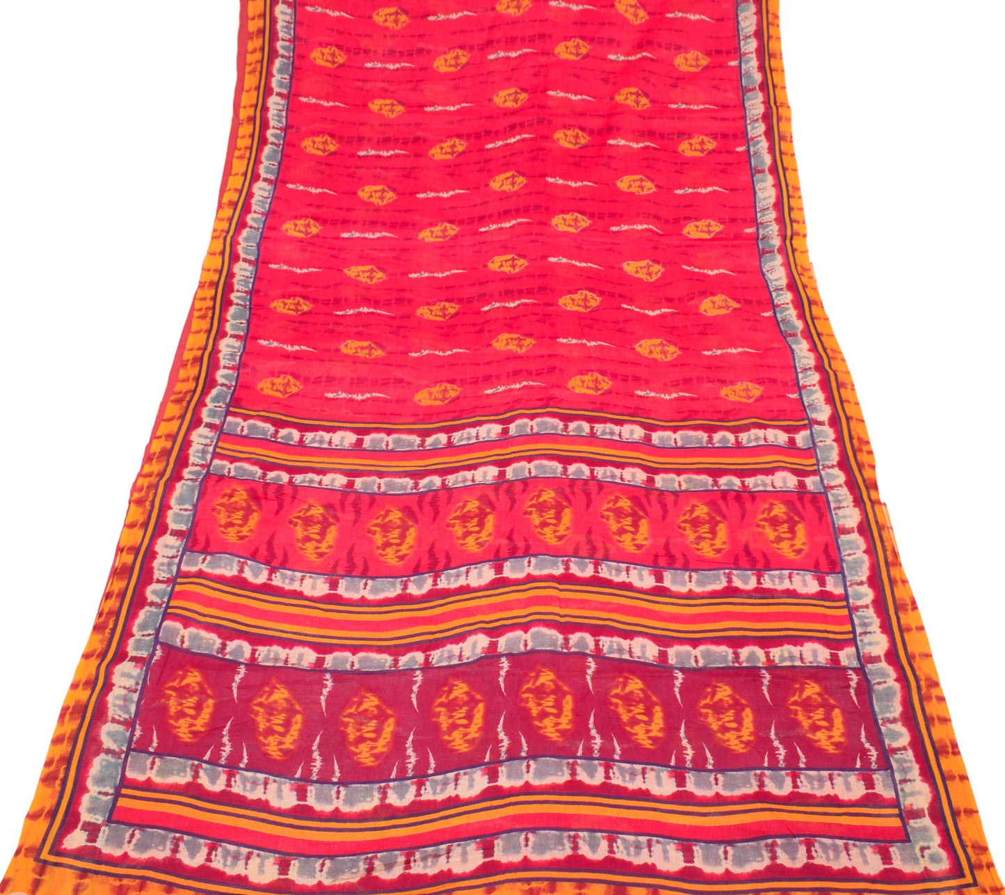 Sushila Vintage Magenta Scrap Saree Pure Cotton Printed Sari Indian Craft Fabric