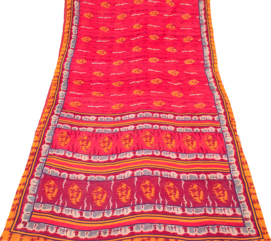 Sushila Vintage Magenta Scrap Saree Pure Cotton Printed Sari Indian Craft Fabric