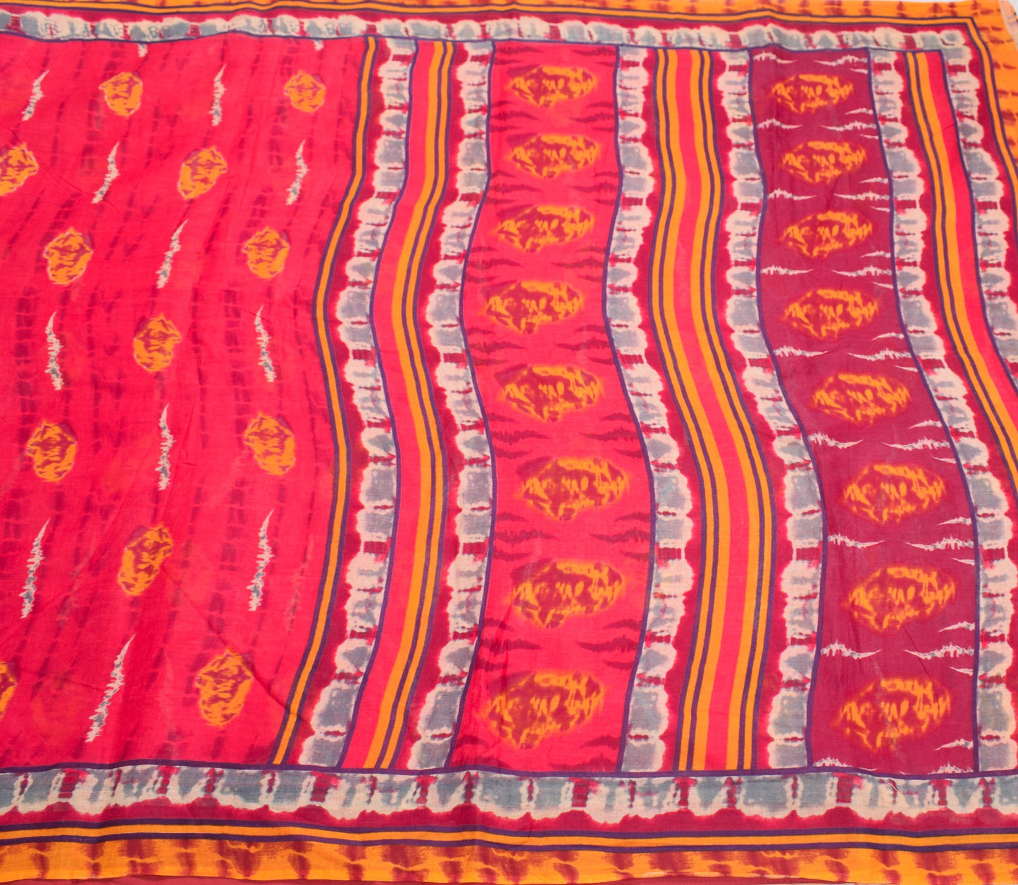 Sushila Vintage Magenta Scrap Saree Pure Cotton Printed Sari Indian Craft Fabric