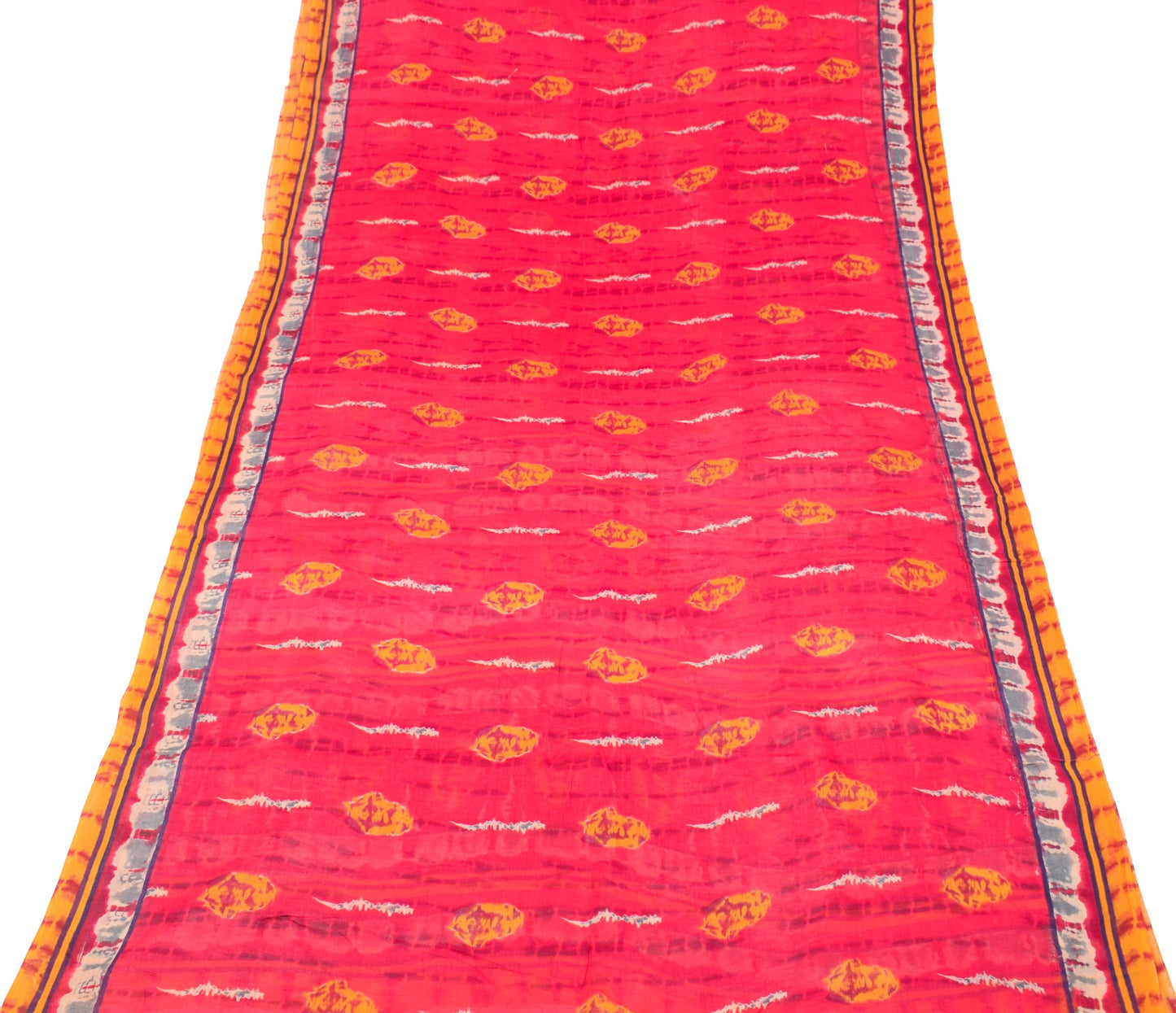 Sushila Vintage Magenta Scrap Saree Pure Cotton Printed Sari Indian Craft Fabric