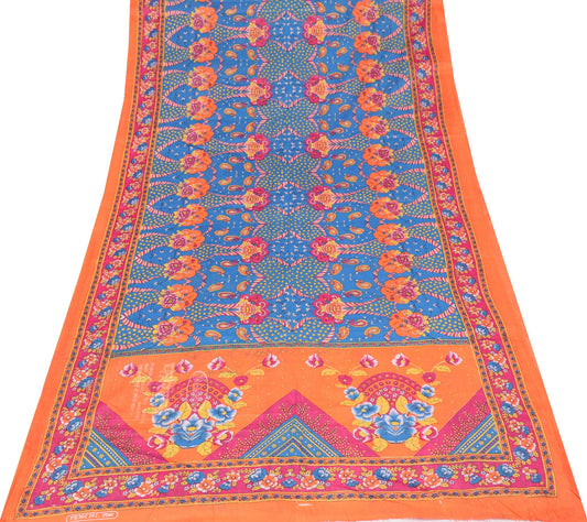 Sushila Vintage Turquoise Blue Scrap Saree PureCotton Printed Floral Sari Fabric