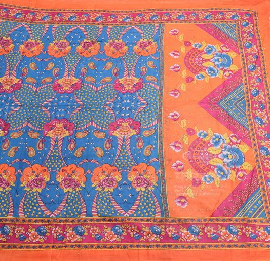 Sushila Vintage Turquoise Blue Scrap Saree PureCotton Printed Floral Sari Fabric