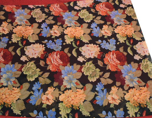 Sushila Vintage Red Floral Scrap Saree Pure Georgette Print Remnant Sari Fabric