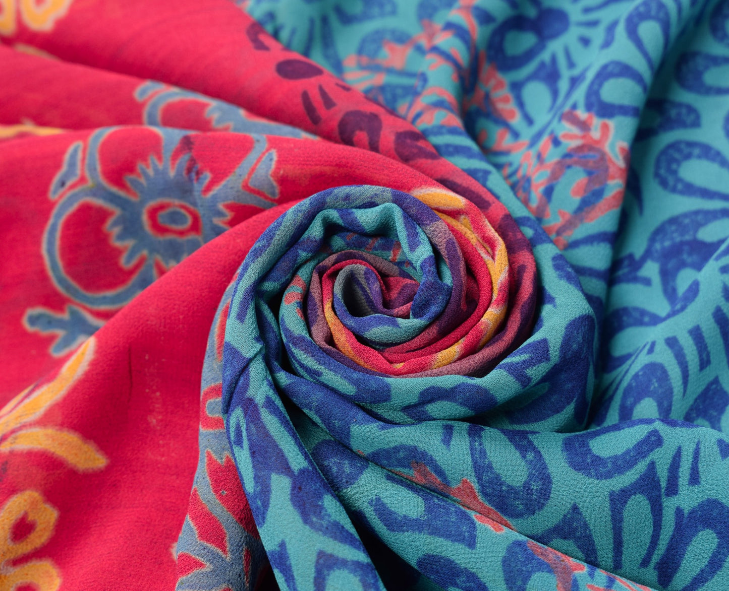 Sushila Vintage Pink Blue Scrap Saree Pure Georgette Printed Floral Sari Fabric