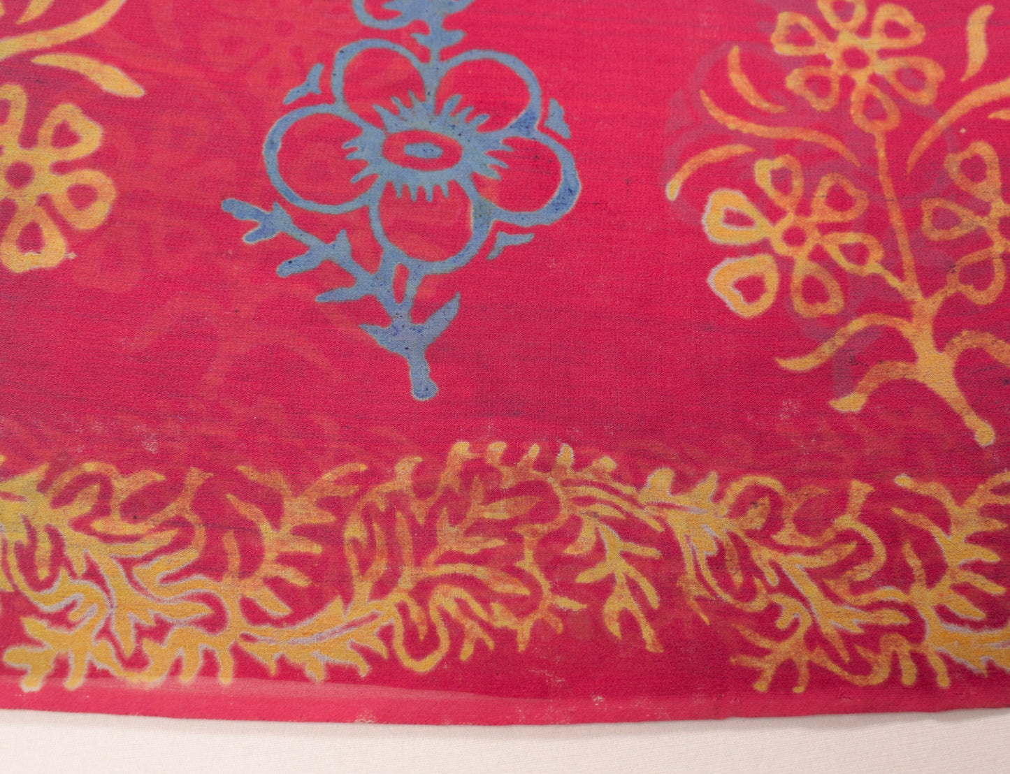 Sushila Vintage Pink Blue Scrap Saree Pure Georgette Printed Floral Sari Fabric