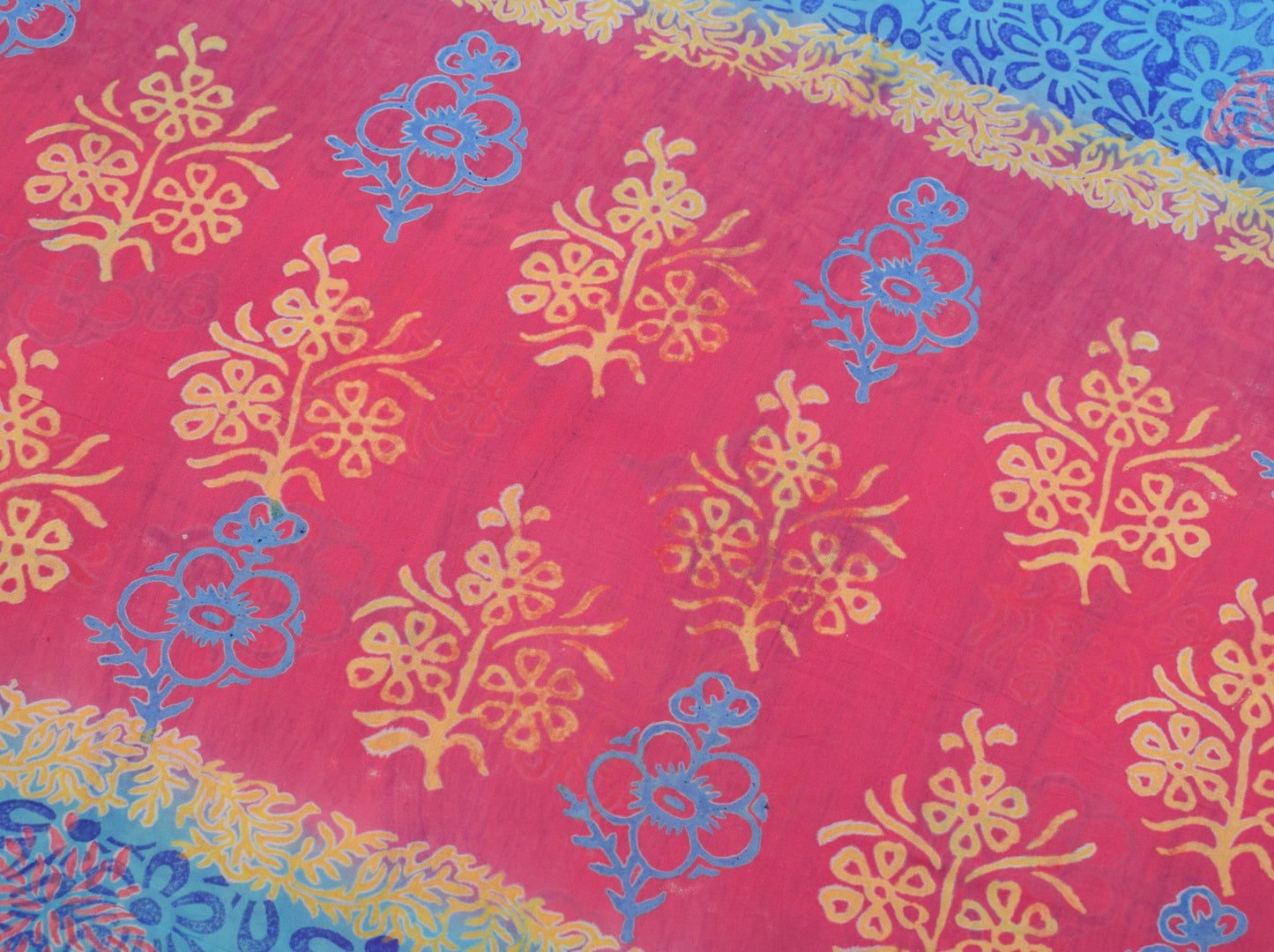 Sushila Vintage Pink Blue Scrap Saree Pure Georgette Printed Floral Sari Fabric