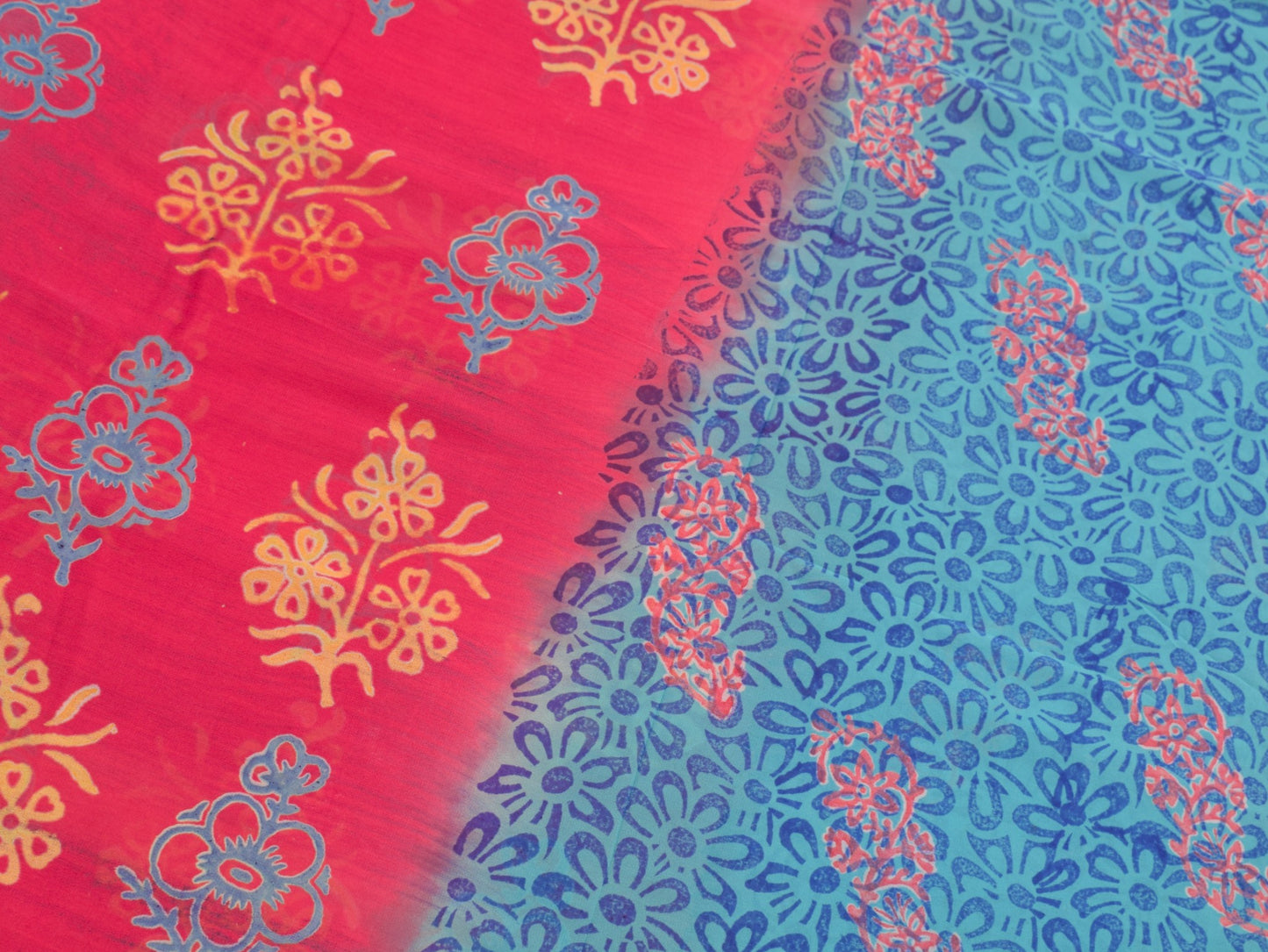 Sushila Vintage Pink Blue Scrap Saree Pure Georgette Printed Floral Sari Fabric