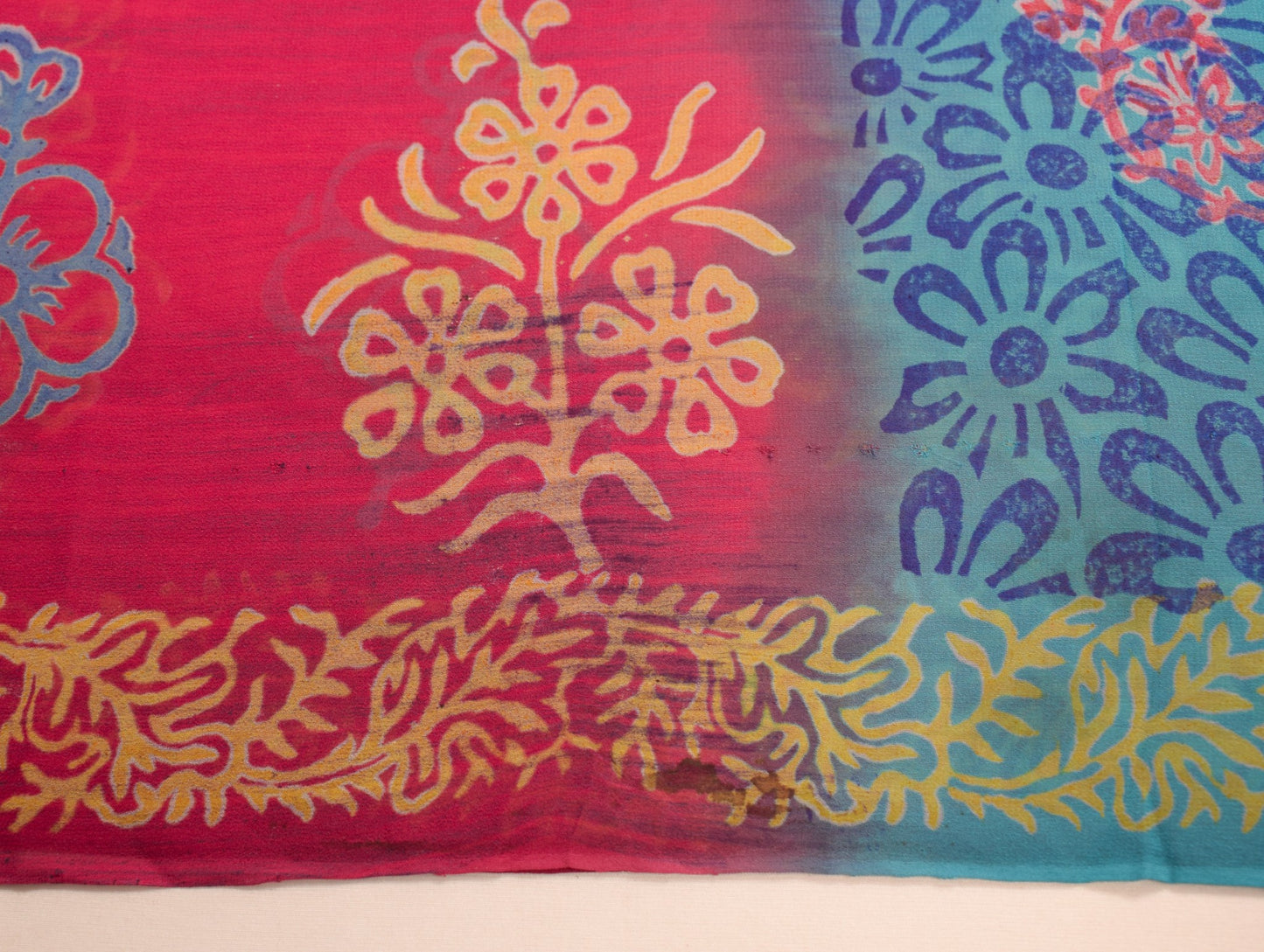 Sushila Vintage Pink Blue Scrap Saree Pure Georgette Printed Floral Sari Fabric