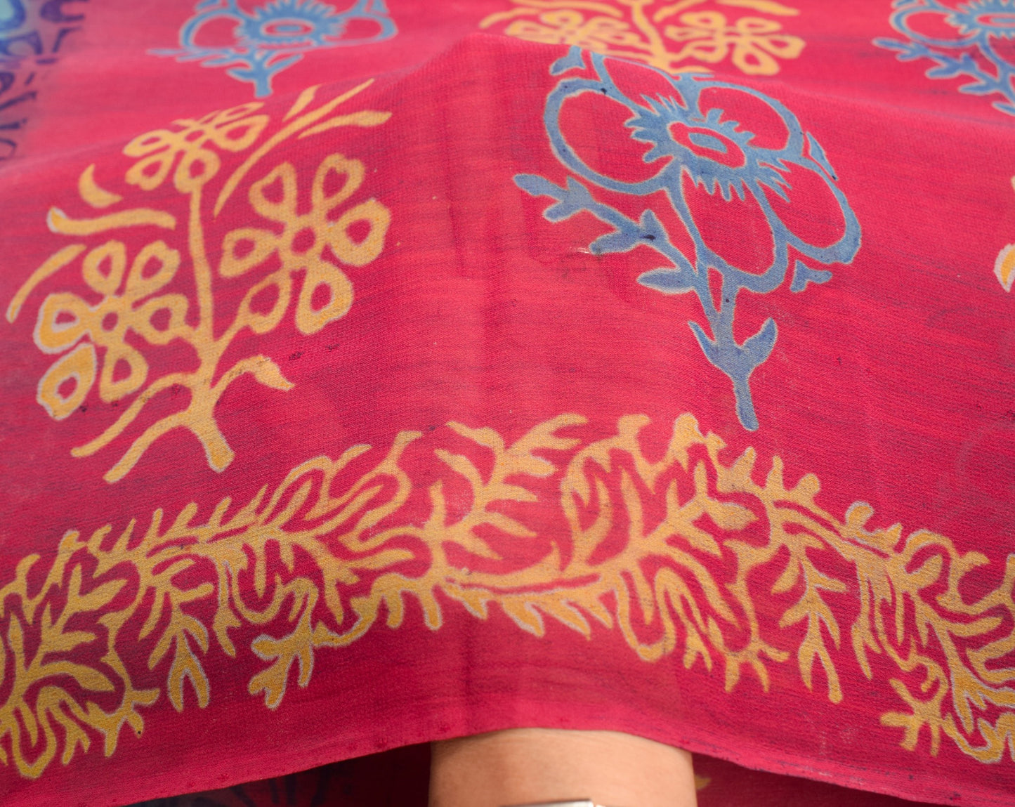 Sushila Vintage Pink Blue Scrap Saree Pure Georgette Printed Floral Sari Fabric