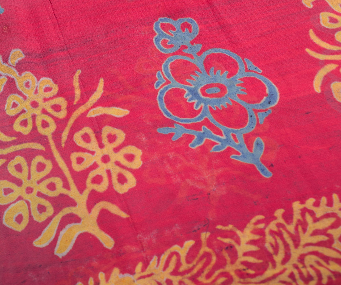 Sushila Vintage Pink Blue Scrap Saree Pure Georgette Printed Floral Sari Fabric
