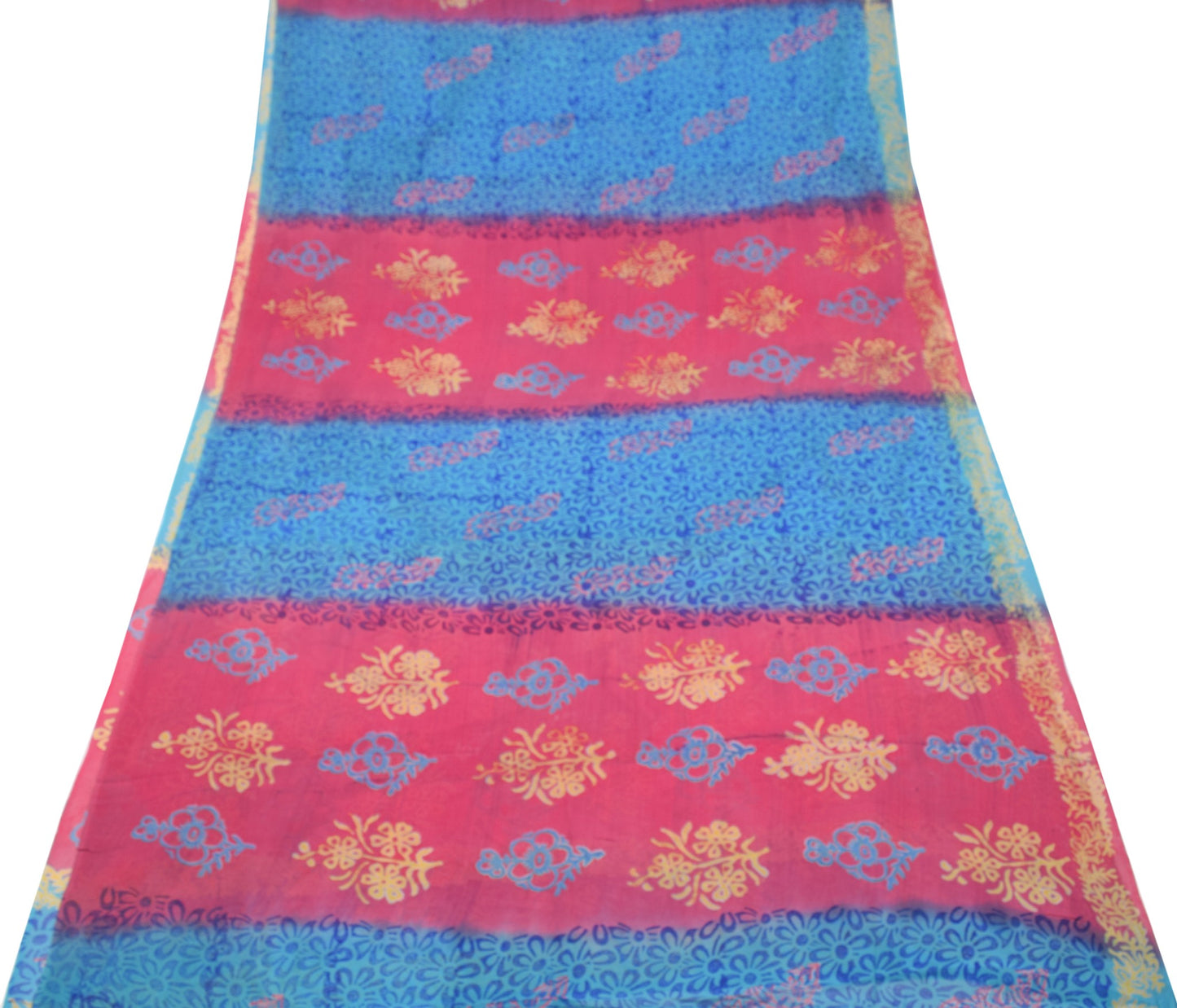 Sushila Vintage Pink Blue Scrap Saree Pure Georgette Printed Floral Sari Fabric