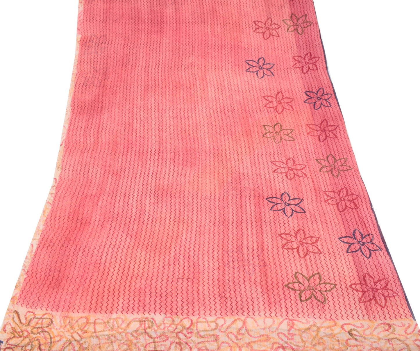 Sushila Vintage Peach Scrap Saree 100%Pure Georgette Printed Remnant Sari Fabric
