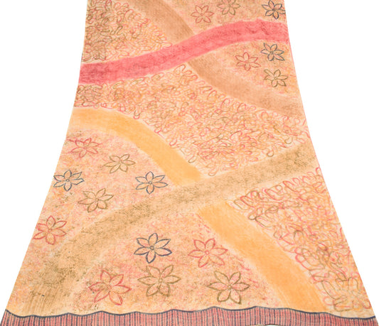 Sushila Vintage Peach Scrap Saree 100%Pure Georgette Printed Remnant Sari Fabric