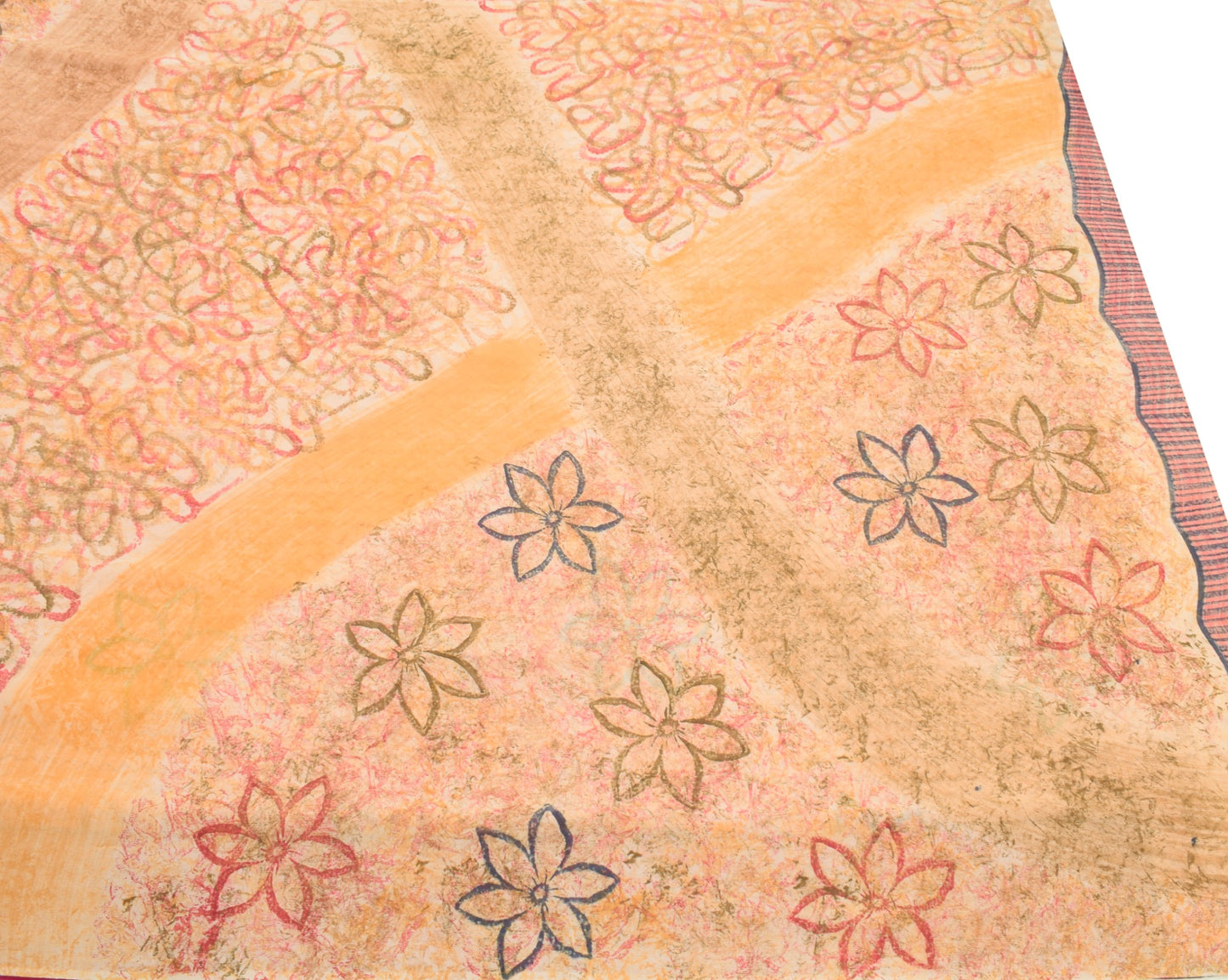 Sushila Vintage Peach Scrap Saree 100%Pure Georgette Printed Remnant Sari Fabric