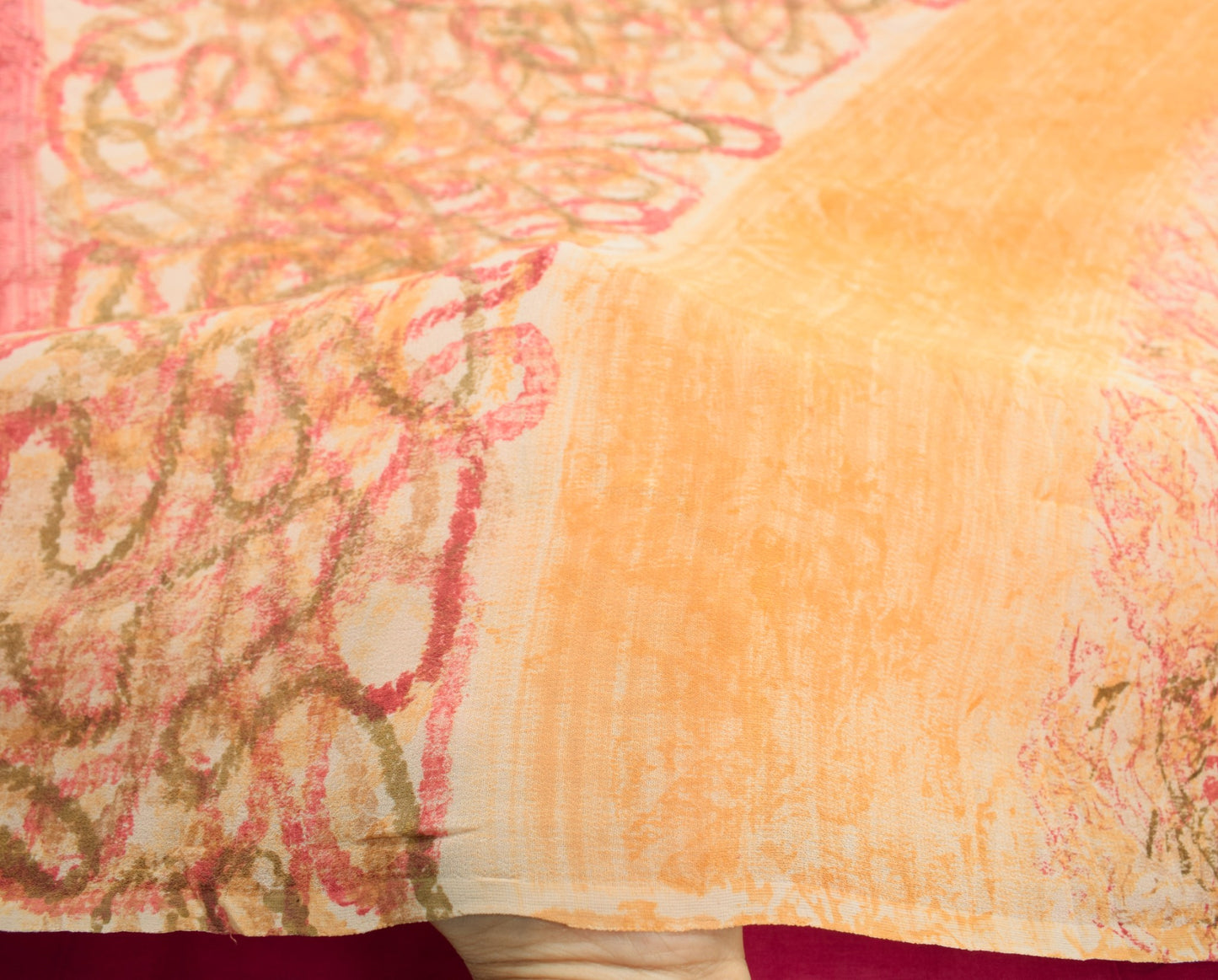 Sushila Vintage Peach Scrap Saree 100%Pure Georgette Printed Remnant Sari Fabric