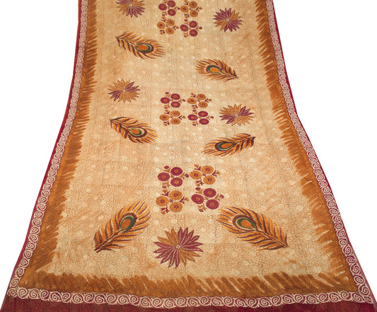 Sushila Vintage Brown Scrap Saree 100%Pure Georgette Printed Floral Sari Fabric