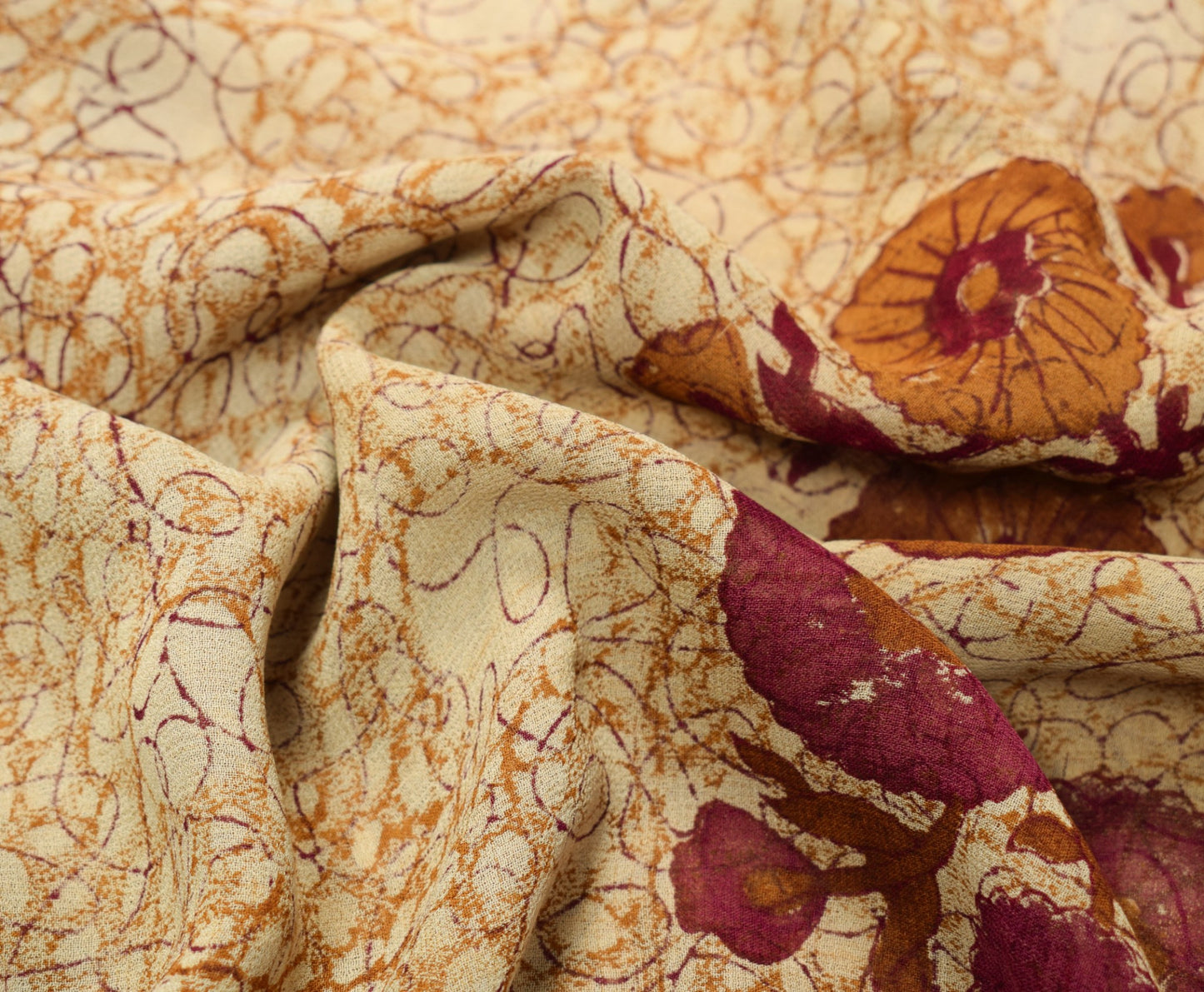 Sushila Vintage Brown Scrap Saree 100%Pure Georgette Printed Floral Sari Fabric