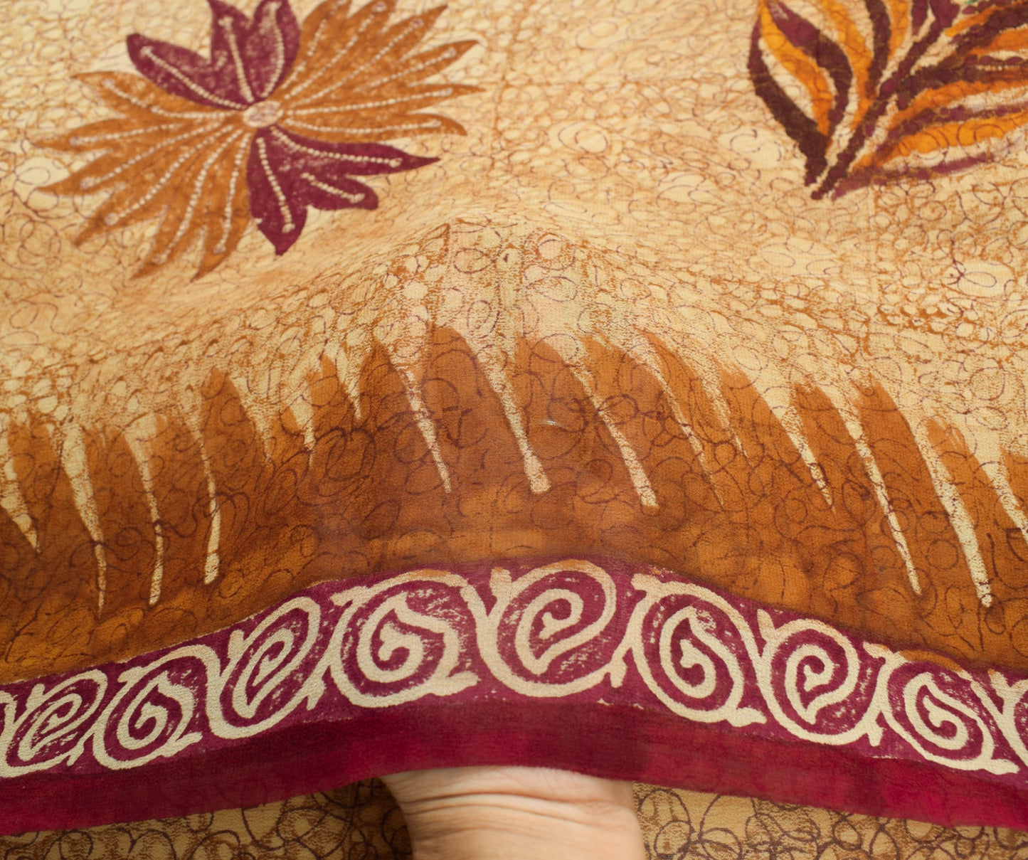 Sushila Vintage Brown Scrap Saree 100%Pure Georgette Printed Floral Sari Fabric