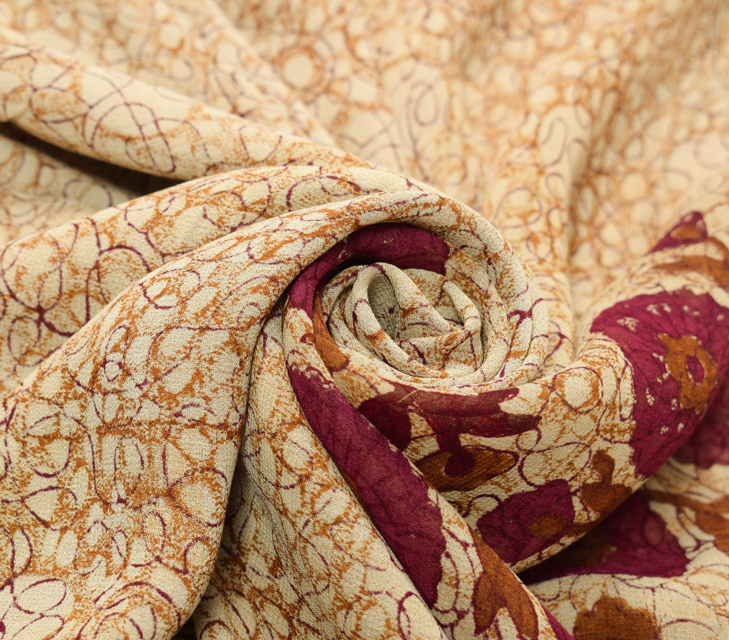 Sushila Vintage Brown Scrap Saree 100%Pure Georgette Printed Floral Sari Fabric