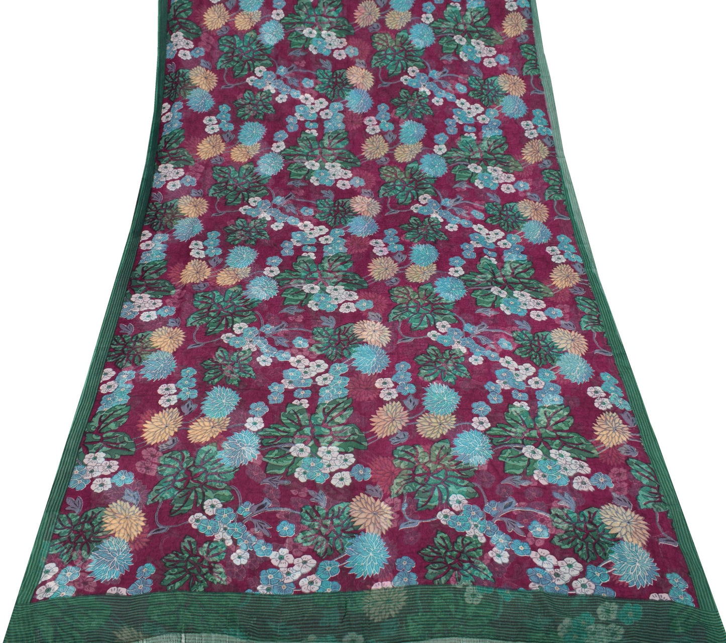 Sushila Vintage Dark Purple Scrap Saree Pure Chiffon Printed Branded Sari Fabric