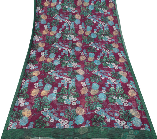 Sushila Vintage Dark Purple Scrap Saree Pure Chiffon Printed Branded Sari Fabric