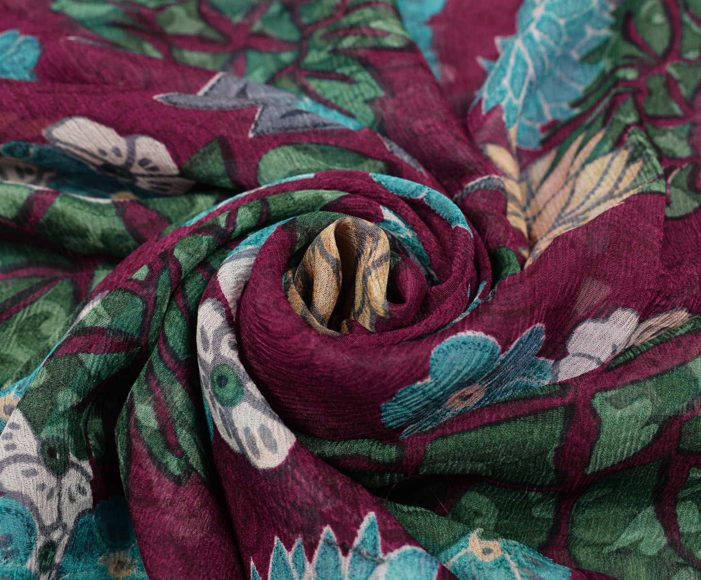 Sushila Vintage Dark Purple Scrap Saree Pure Chiffon Printed Branded Sari Fabric