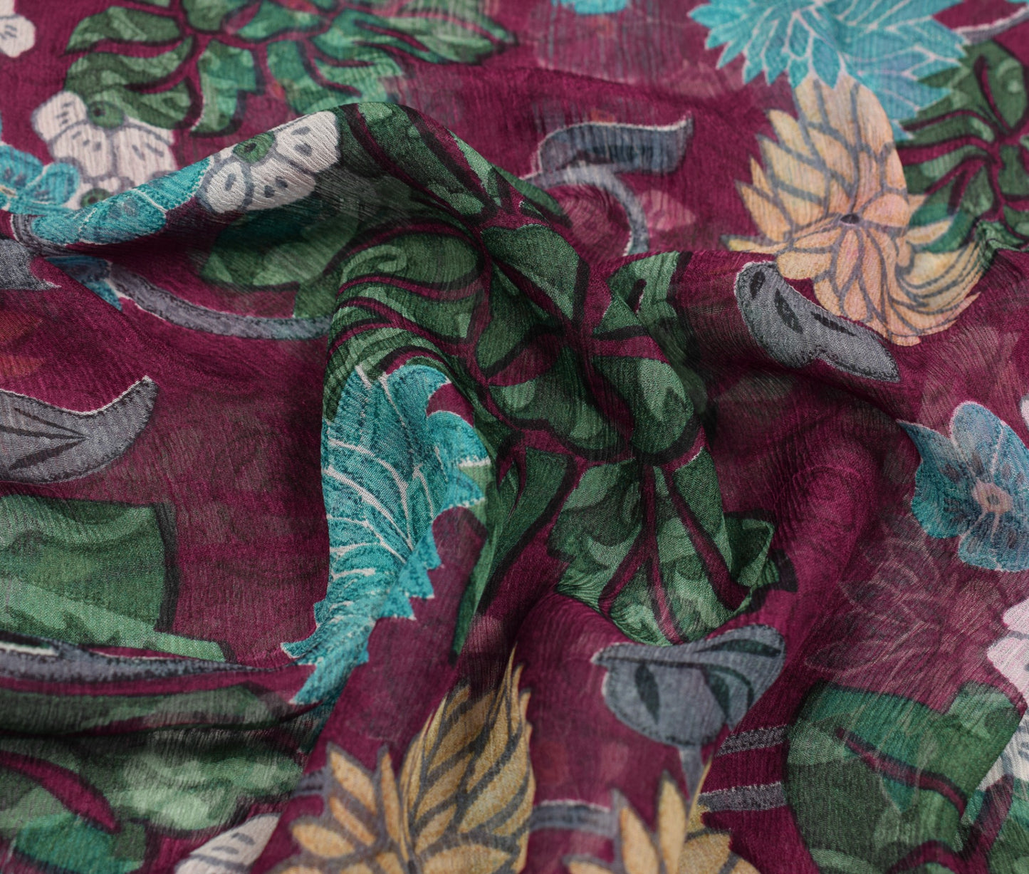 Sushila Vintage Dark Purple Scrap Saree Pure Chiffon Printed Branded Sari Fabric