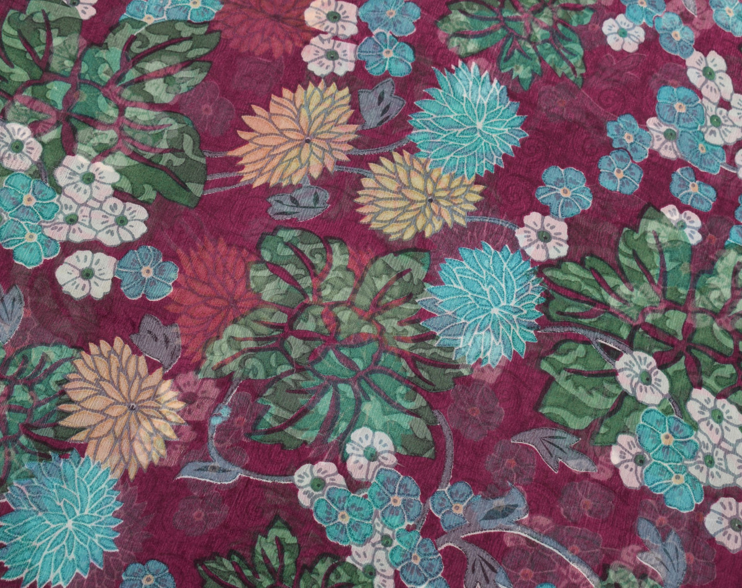 Sushila Vintage Dark Purple Scrap Saree Pure Chiffon Printed Branded Sari Fabric