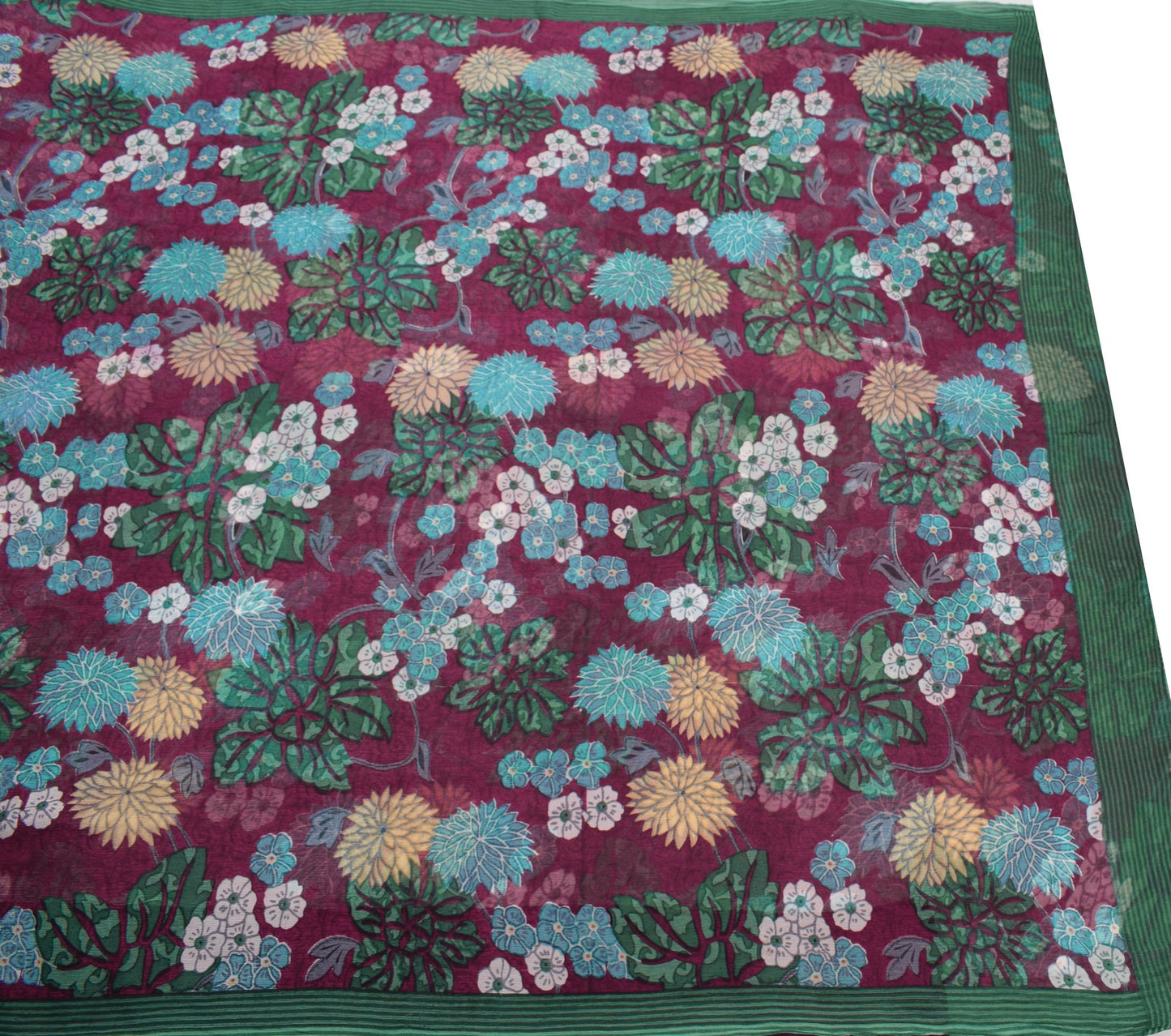 Sushila Vintage Dark Purple Scrap Saree Pure Chiffon Printed Branded Sari Fabric